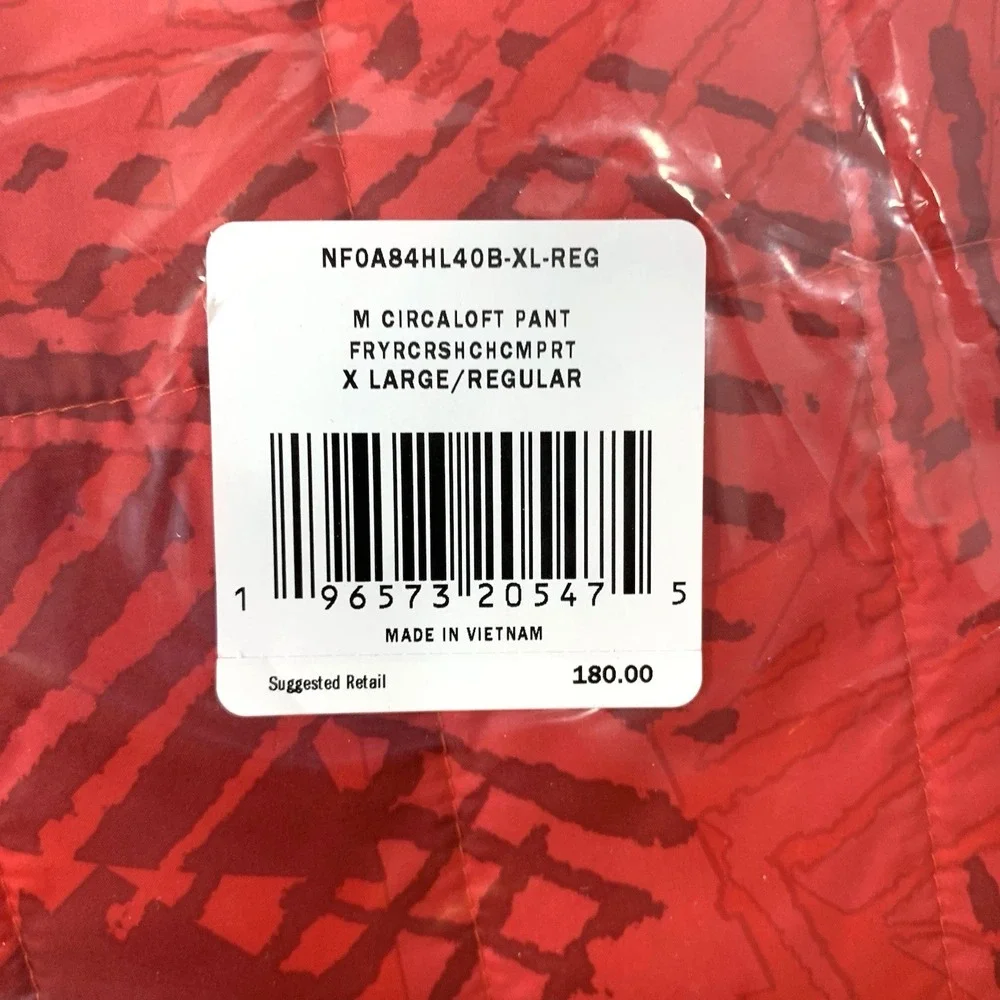 North Face Circaloft Pants Mens XL Red Print Insulated Packable Winter NEW w/TAG